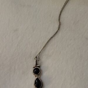 ONYX  Black and Silver Pendant Necklace With Three Stones and 18" Chain